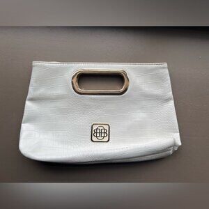 Dana Buchman White Croc-Embossed Clutch Purse – Metal Handles – Zebra Print Lini